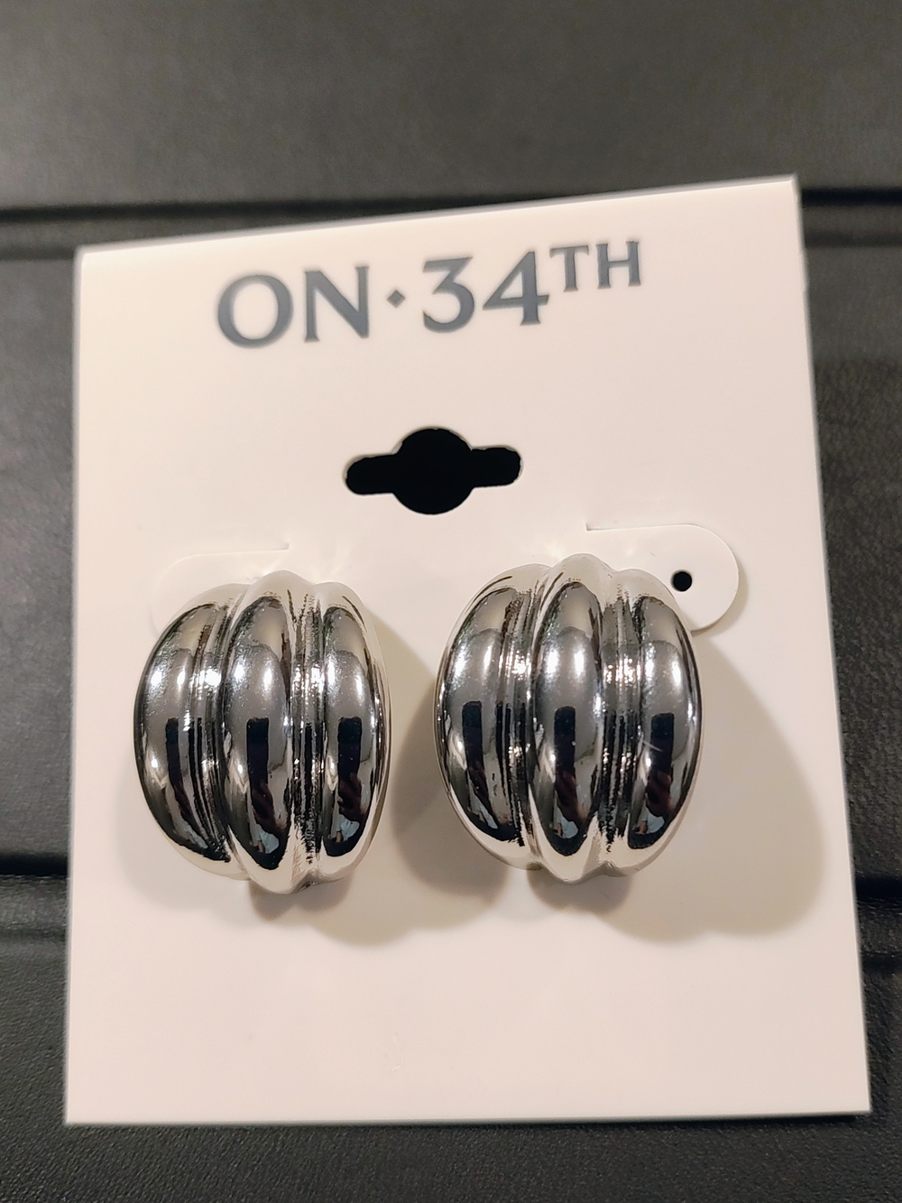 ON·34TH Shiny Silver Ribbed Hoop Earrings